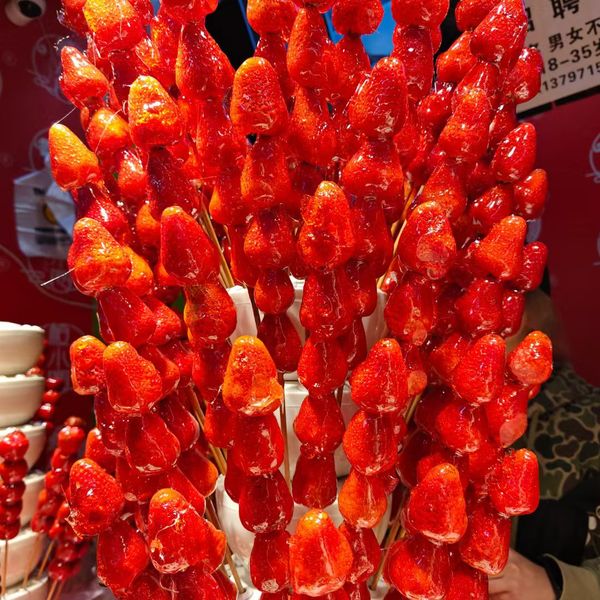 Candied strawberries at a Chengdu market